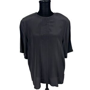 Vintage Fiji Sport Black 100% Silk Pleated Blouse - Women’s M